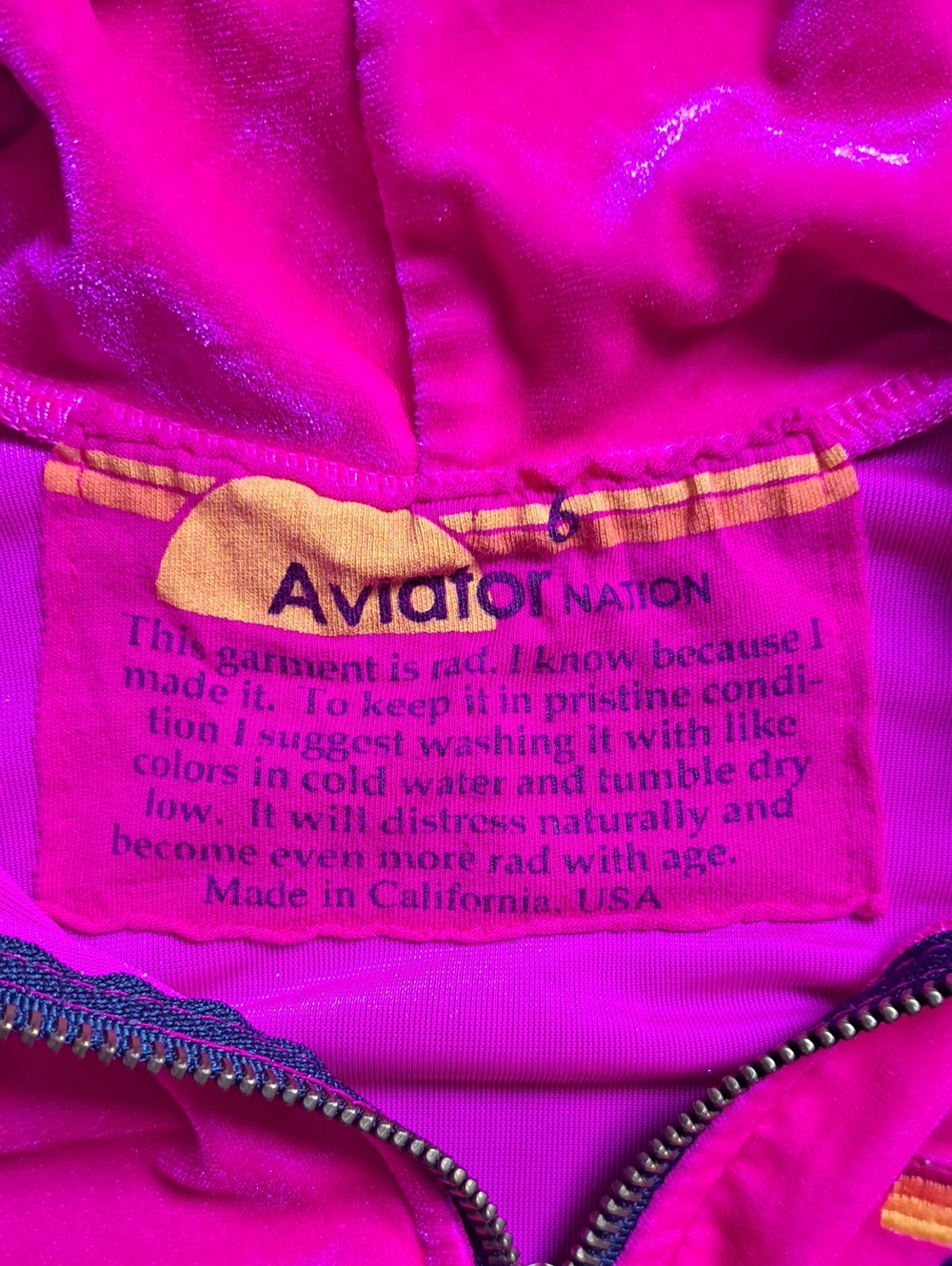 Aviator Nation Kids Neon Pink Velvet 5 Stripe Zip Hoodie Size 6 - Picture 3 of 10